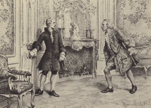 Illustratie voor Boek VII van Les Confessions de Jean-Jacques Rousseau door Maurice Leloir