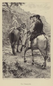 Jean-Jacques Rousseau en twee jonge vrouwen op een reis te paard door Maurice Leloir