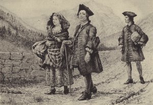 Jean-Jacques Rousseau op de weg met twee metgezellen (gravure) door Maurice Leloir