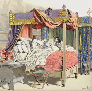 Richelieu en koning Lodewijk XIII in aangrenzende bedden ten tijde van de samenzwering van Cinq-Mars