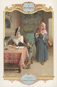 Scène uit Jean de la Fontaines fabel La Cigale et la Fourmi (De mier en de sprinkhaan) door Maurice Leloir