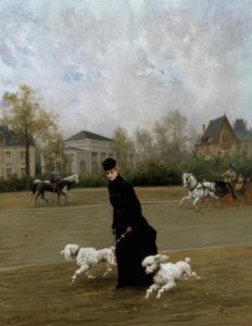 Elegante in het Bois de Boulogne, Parijs / Schilderij, 1877 door Maurice Poirson