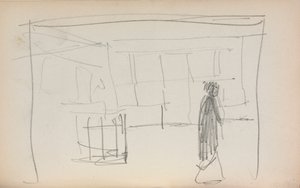 Italiaans schetsboek: Figuur in een interieur (pagina 175) door Maurice Prendergast