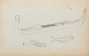 Italiaans schetsboek: Gondel en twee gondeliers (pagina 14) door Maurice Prendergast