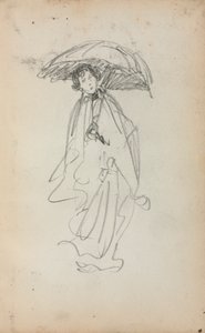 Italiaans schetsboek: Staande vrouw met parasol (pagina 259) door Maurice Prendergast