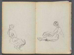 Schetsboek - The Granite Shore Hotel, Rockport, pagina 042  43: Twee zittende vrouwenfiguren
