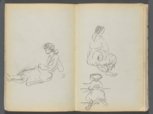 Schetsboek - The Granite Shore Hotel, Rockport, pagina 048  49: Zittende vrouwenfiguren door Maurice Prendergast