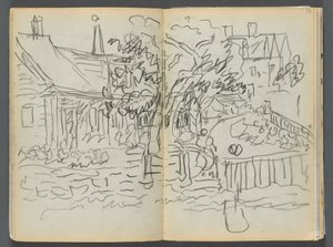 Schetsboek - Het Granite Shore Hotel, Rockport, pagina 052  53: Huizen en tuinen door Maurice Prendergast