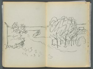 Schetsboek - Het Granite Shore Hotel, Rockport, pagina 072  73: Stadsgezicht door Maurice Prendergast