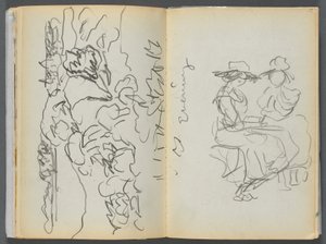 Schetsboek - The Granite Shore Hotel, Rockport, pagina 134  135: "Avond". door Maurice Prendergast