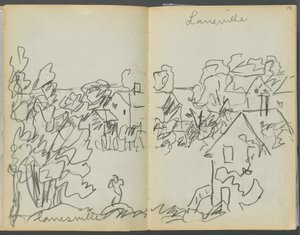 Schetsboek - The Granite Shore Hotel, Rockport, pagina 144  145: "Lanesville". door Maurice Prendergast