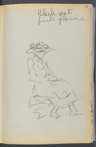 Schetsboek - The Granite Shore Hotel, Rockport, pagina 155: Zittende vrouw met aantekeningen door Maurice Prendergast