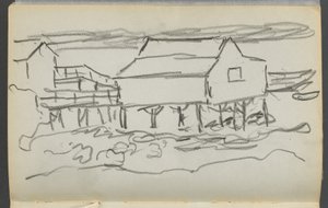 Schetsboek, De Dells, nr. 127, pagina 014: Huis aan een dok door Maurice Prendergast