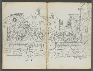 Schetsboek, De Dells, nr. 127, pagina 094  95: Dorpsstraat door Maurice Prendergast