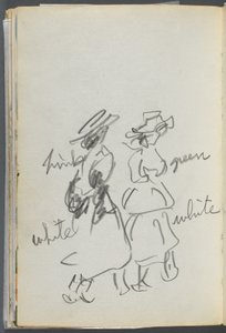 Schetsboek, The Dells, nr. 127, pagina 144: Twee wandelende figuren met kleuraantekeningen door Maurice Prendergast