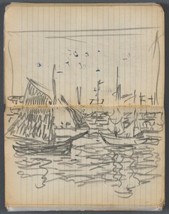 Schetsboek, pagina 056 57: Uitzicht op zeilboten door Maurice Prendergast