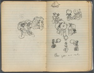 Schetsboek, pagina 110 111: Studie voor figuren op een strand