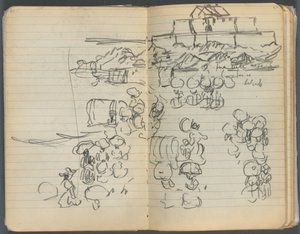 Schetsboek, pagina 112  113: Strandzicht door Maurice Prendergast