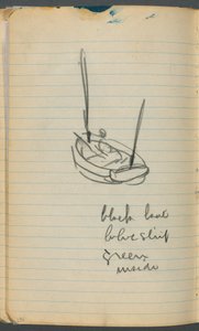 Schetsboek, pagina 136: Zeilboot met aantekeningen