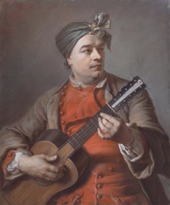 Portret van Jacques Dumont Le Romain, gitaarspeler door Maurice Quentin de La Tour