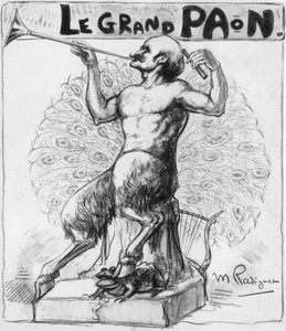 De grote pauw, cartoon door Maurice Radiguet van Edmond Rostand (1868-1918) Franse schrijver
