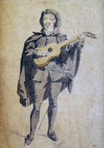 Scaramouche, illustratie van Maurice Sand, gravure uit Commedia dell