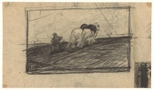 Schets van ploegende paarden door Maurits van der Valk