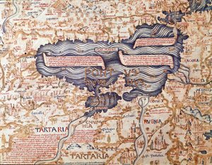 Uitzicht op de Zwarte Zee (detail) van de wereldkaart (mappamundi) van broeder Maurus (Mauro) camaldolese 1459 Biblioteca Marciana, Venetië door Mauro Fra