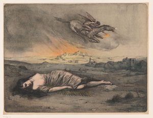 Liggende vrouw en vliegende ruiter met fakkel door Max Alexander Alandt (signed by artist)