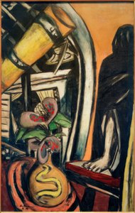 Atelier (Nacht). Stilleven met Telescoop en Bedekte Figuur door Max Beckmann
