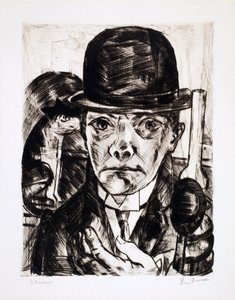 Zelfportret met bolhoed. Gravure van Max Beckmann (1884-1950)