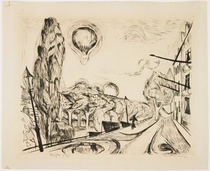 Landschap met ballon door Max Beckmann