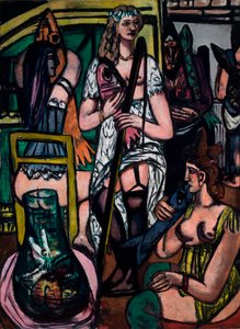 Groot schilderij van vrouwen. Vissersvrouwen door Max Beckmann