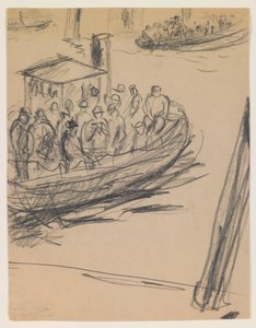 Longboat met havenarbeiders door Max Beckmann