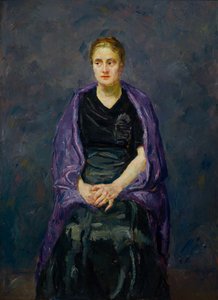 Minna Beckmann-buis met een violette sjaal door Max Beckmann