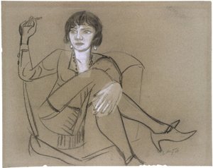 Quappi in een clubfauteuil, rokend door Max Beckmann