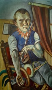 Zelfportret met knuppel en trompet (Zelfportret als clown)
