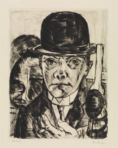 Zelfportret met stijve hoed door Max Beckmann