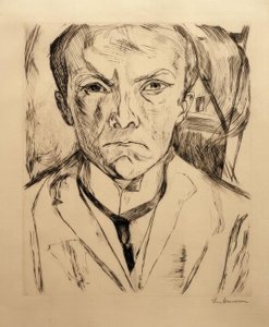 Zelfportret van Voor, met Huisgevel op de Achtergrond door Max Beckmann