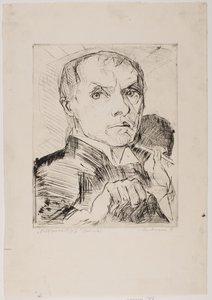 Zelfportret met stift, blad 19 uit "Gezichten" door Max Beckmann