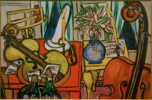 Stilleven met cello en contrabas door Max Beckmann