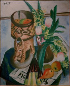 Stilleven met Afrikaanse sculptuur door Max Beckmann