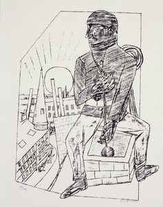 De Schoorsteenveger, door Max Beckmann (1884-1950), lithografie. Duitsland, 20e eeuw. door Max Beckmann
