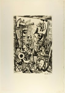 De lange man, plaat vijf uit Jahrmarkt door Max Beckmann