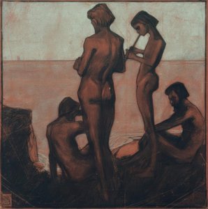 Vier jonge Mannen aan Zee (Vier mannelijke Figuren aan Zee) door Max Beckmann