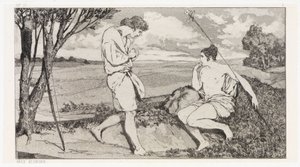 Apollo en Daphne I (Reddingen van Ovidiaanse slachtoffers, Opus II, blad 10) door Max Klinger