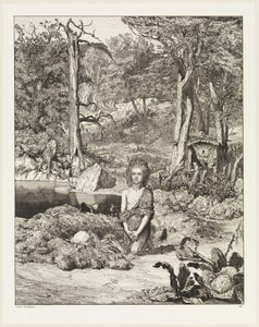 Simplicius bij het graf van de kluizenaar (Intermezzi, Opus IV, blad 8) door Max Klinger