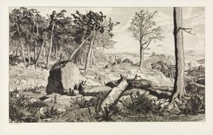 Simplicius in de wildernis van het bos (Intermezzi, opus IV, blad 10) door Max Klinger