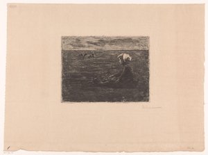 Jonge geitenhoedster zittend in het veld