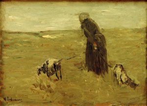 Oude vrouw met geiten door Max Liebermann